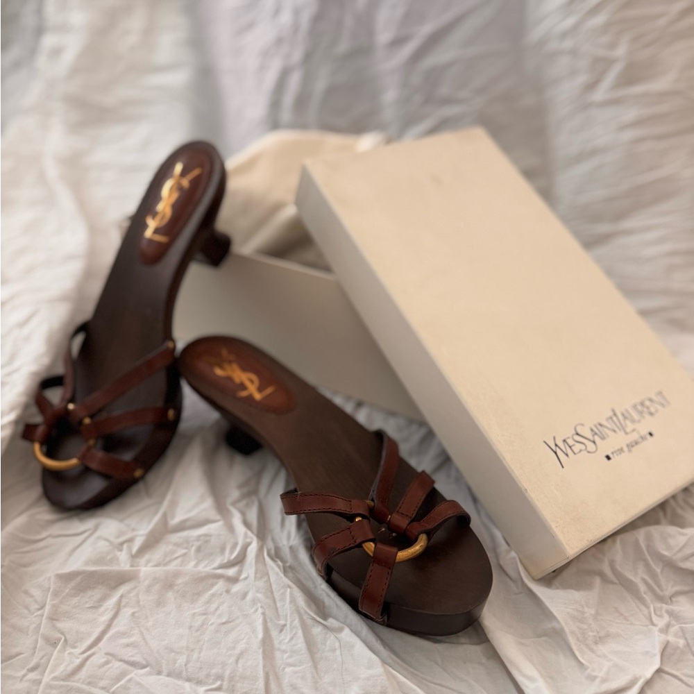 Yves Saint Laurent Dark Brown Slide Sandals